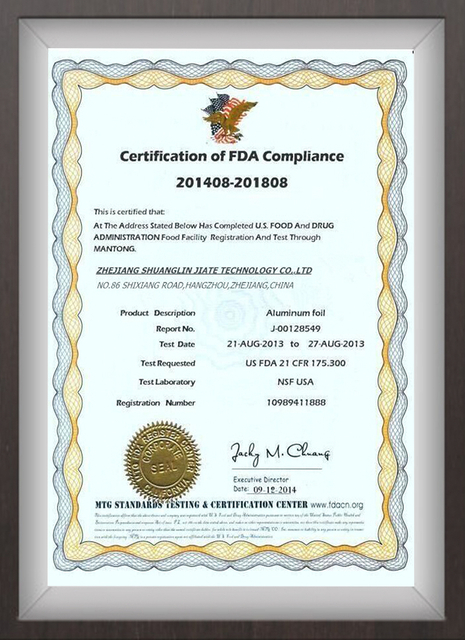 Certificate of Flat Aluminum Strip